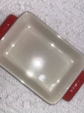 STAUD Cream Ceramic Rectangular Dish with Red Handles